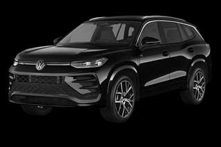 Schräge Frontansicht auf einen Volkswagen Tayron Elegance, freigestellt