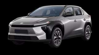 Schräge Frontansicht auf einen Toyota bZ4X Teamplayer, freigestellt