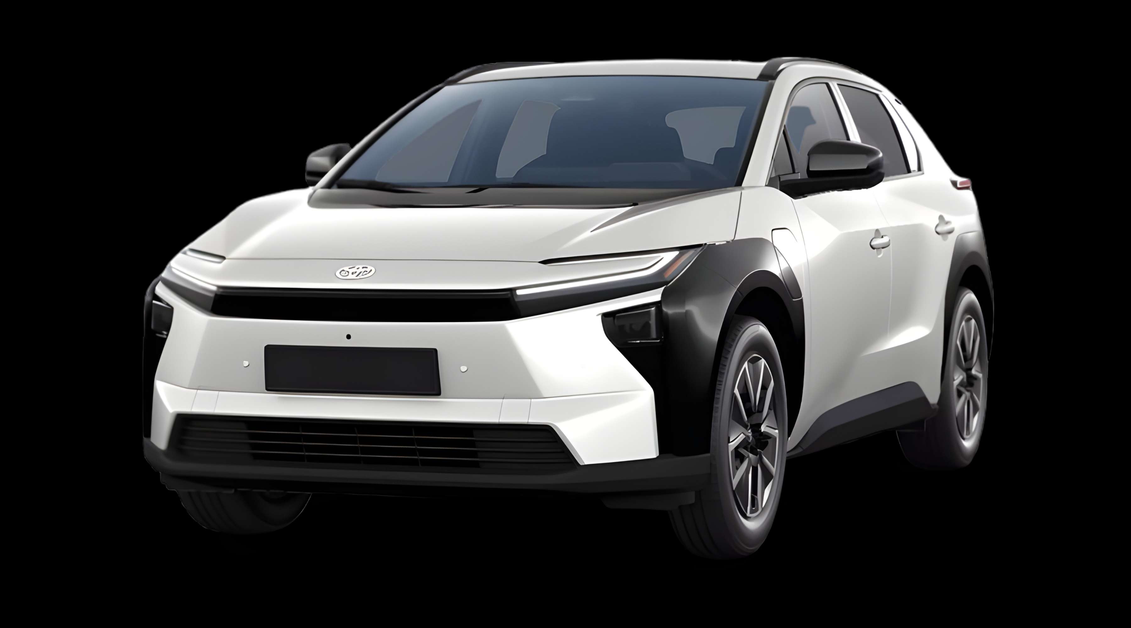 Schräge Frontansicht eines Toyota bZ4X, freigestellt