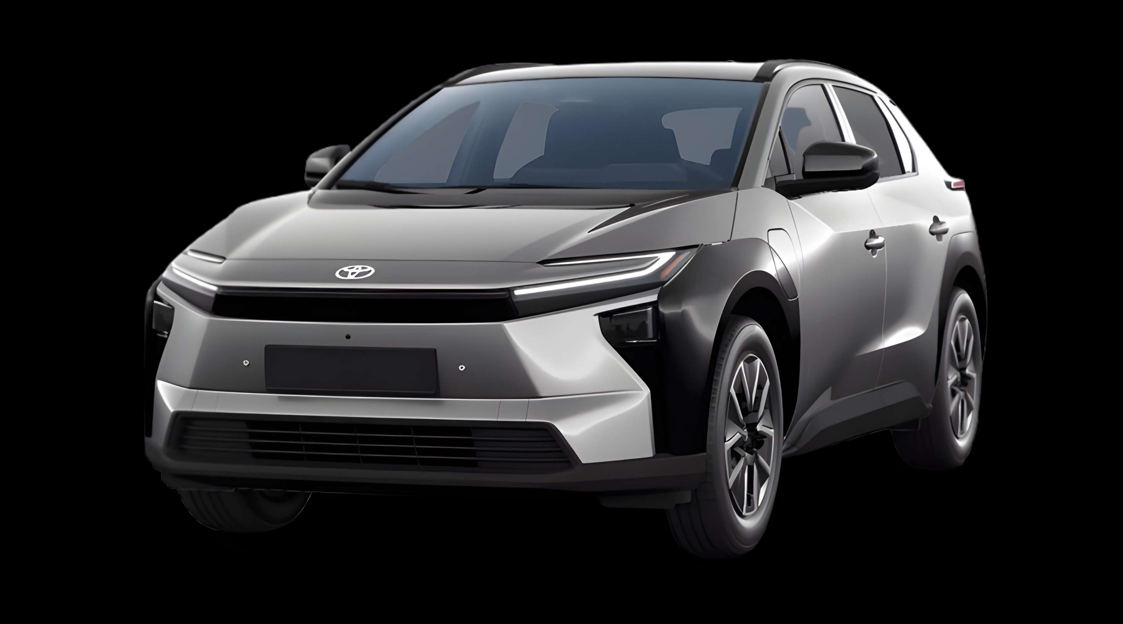 Schräge Frontansicht eines Toyota bZ4X, freigestellt
