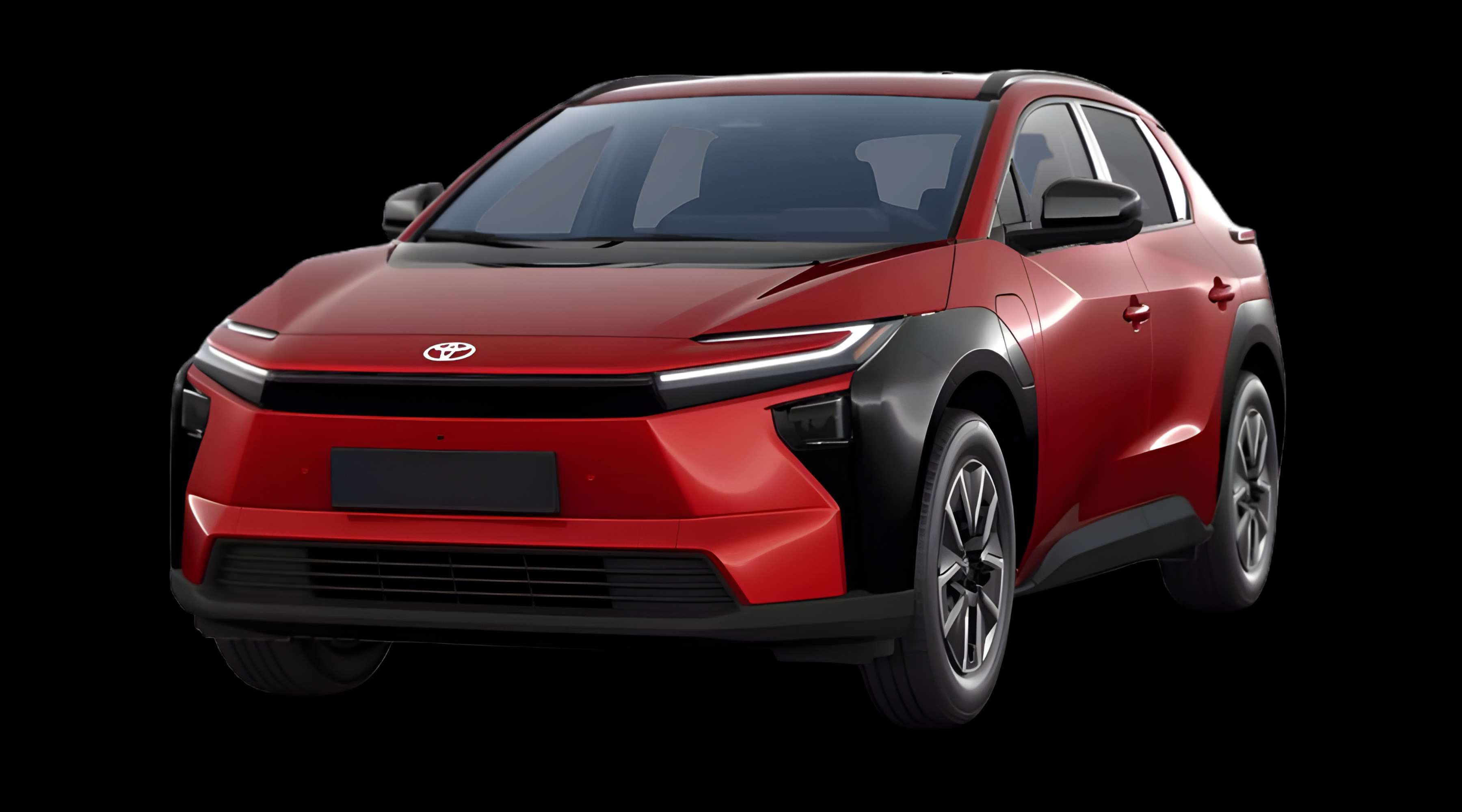 Schräge Frontansicht eines Toyota bZ4X, freigestellt