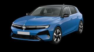 Schräge Frontansicht auf einen Opel Astra Electric GS, freigestellt