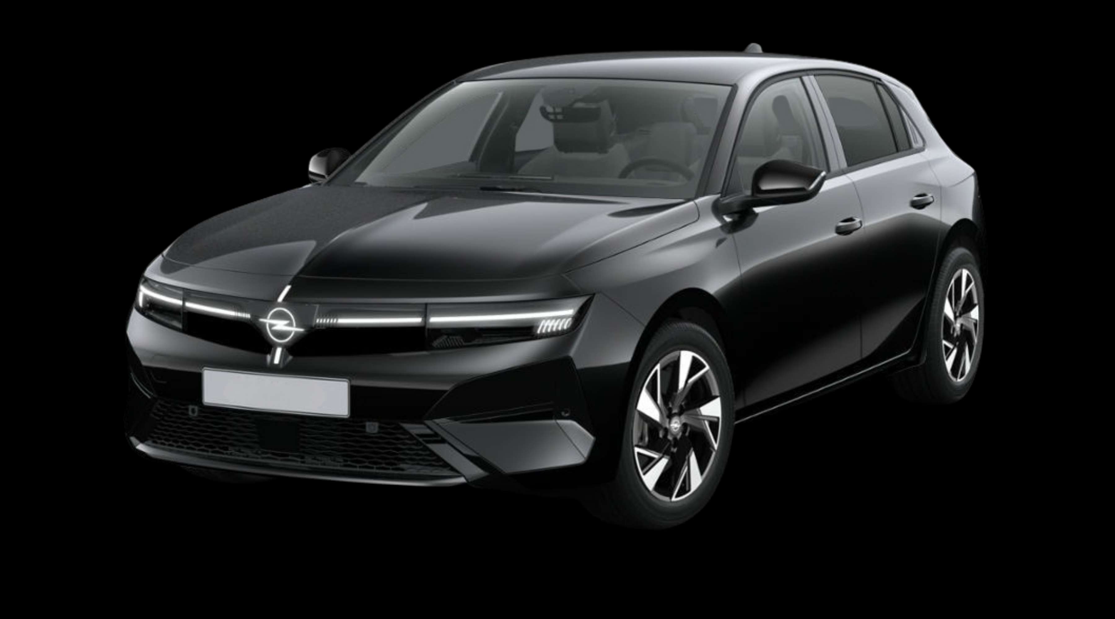 Schräge Frontansicht eines Opel Astra Electric, freigestellt