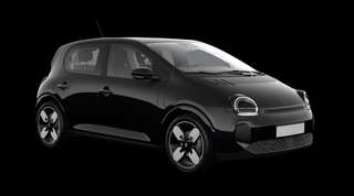Schräge Frontansicht auf einen Renault Twingo E-Tech Evolution, freigestellt