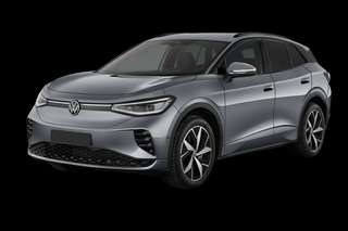 Schräge Frontansicht auf einen Volkswagen ID.4 GTX, freigestellt