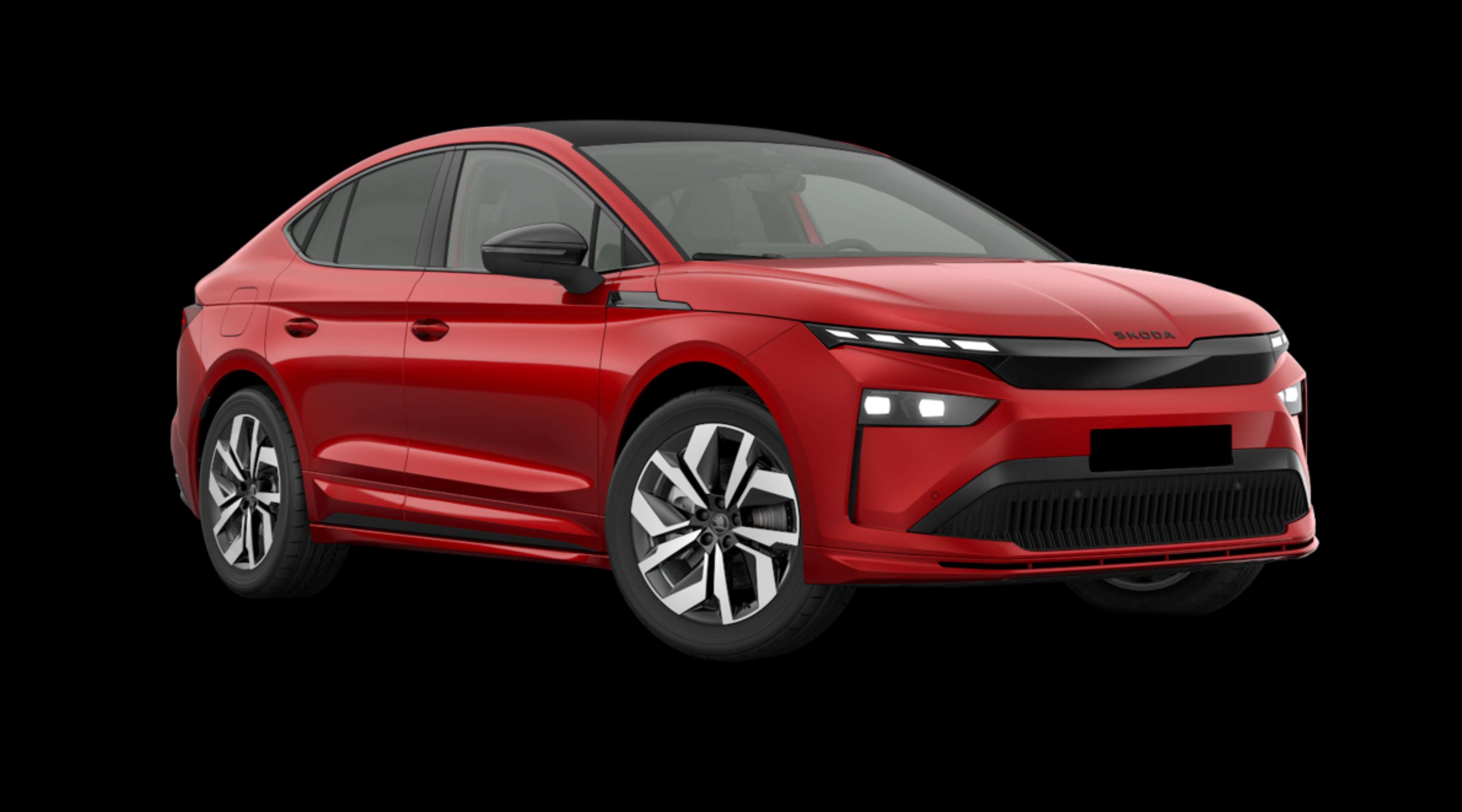 Schräge Frontansicht eines Skoda Enyaq Coupé, freigestellt