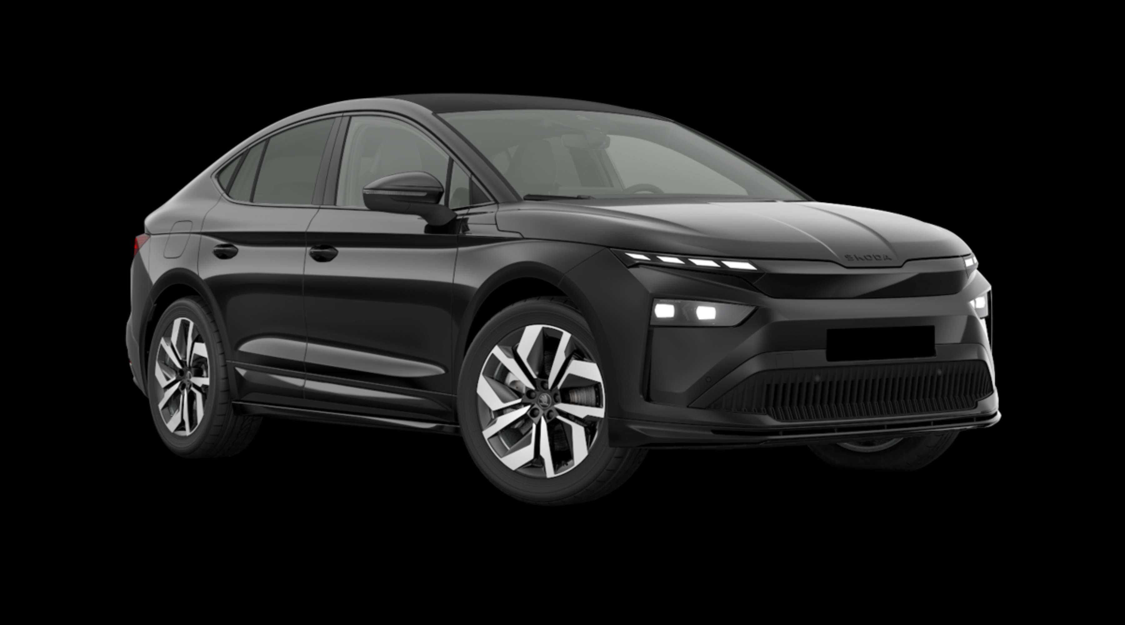 Schräge Frontansicht eines Skoda Enyaq Coupé, freigestellt