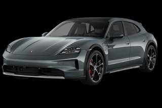 Schräge Frontansicht auf einen Porsche Taycan S, freigestellt