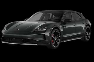 Schräge Frontansicht auf einen Porsche Taycan S, freigestellt