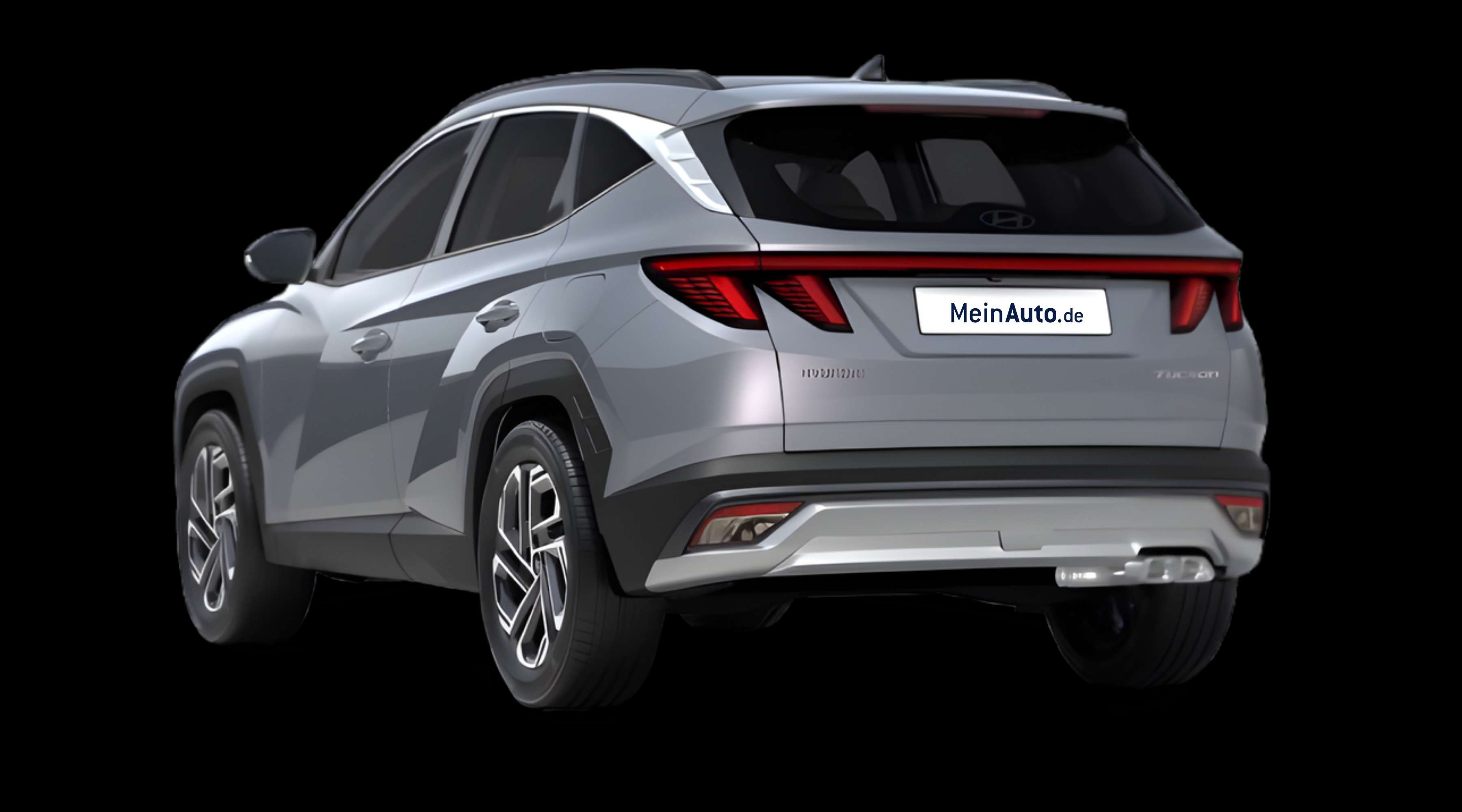 Schräge Heckansicht eines Hyundai Tucson, freigestellt