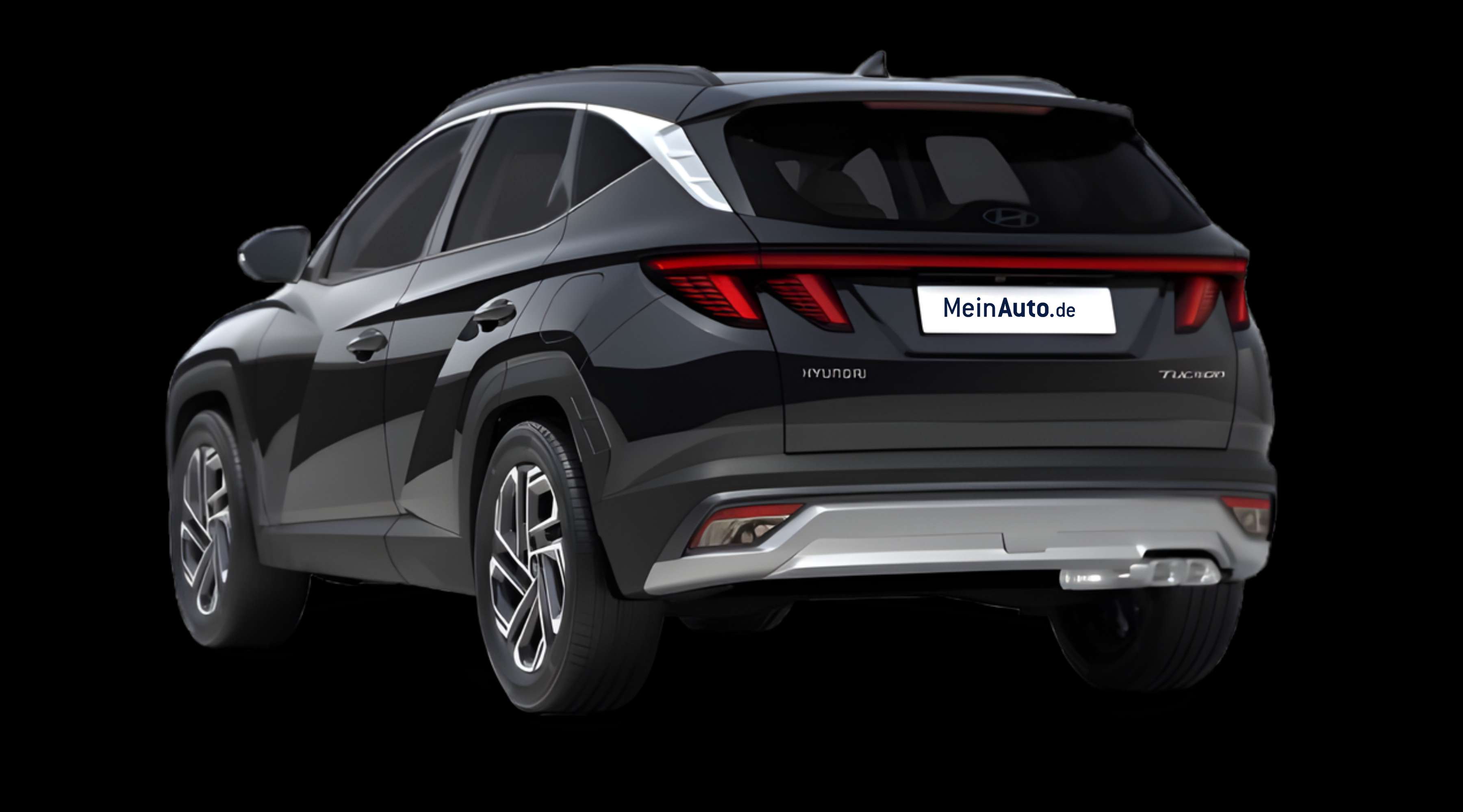 Schräge Heckansicht eines Hyundai Tucson, freigestellt