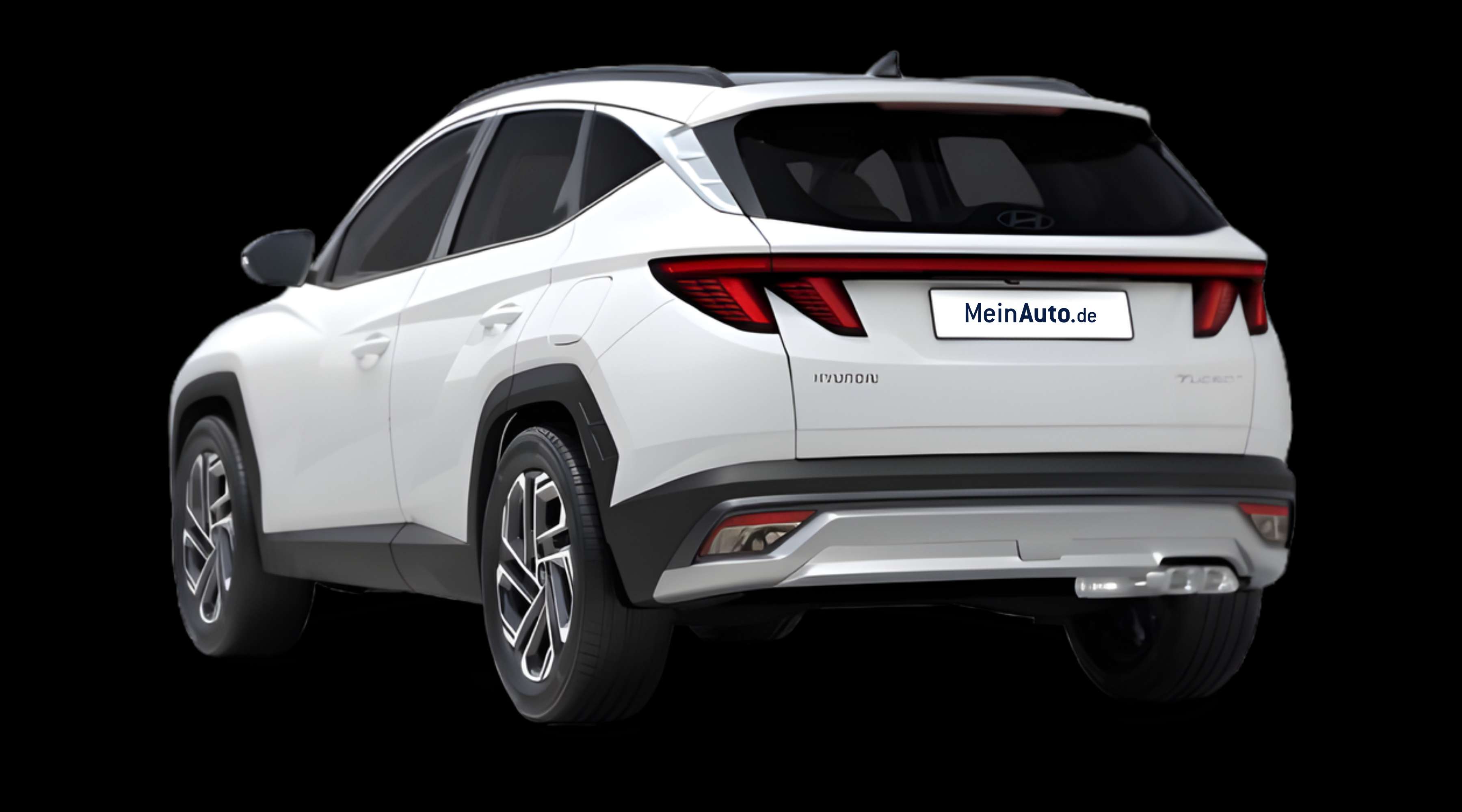 Schräge Heckansicht eines Hyundai Tucson, freigestellt