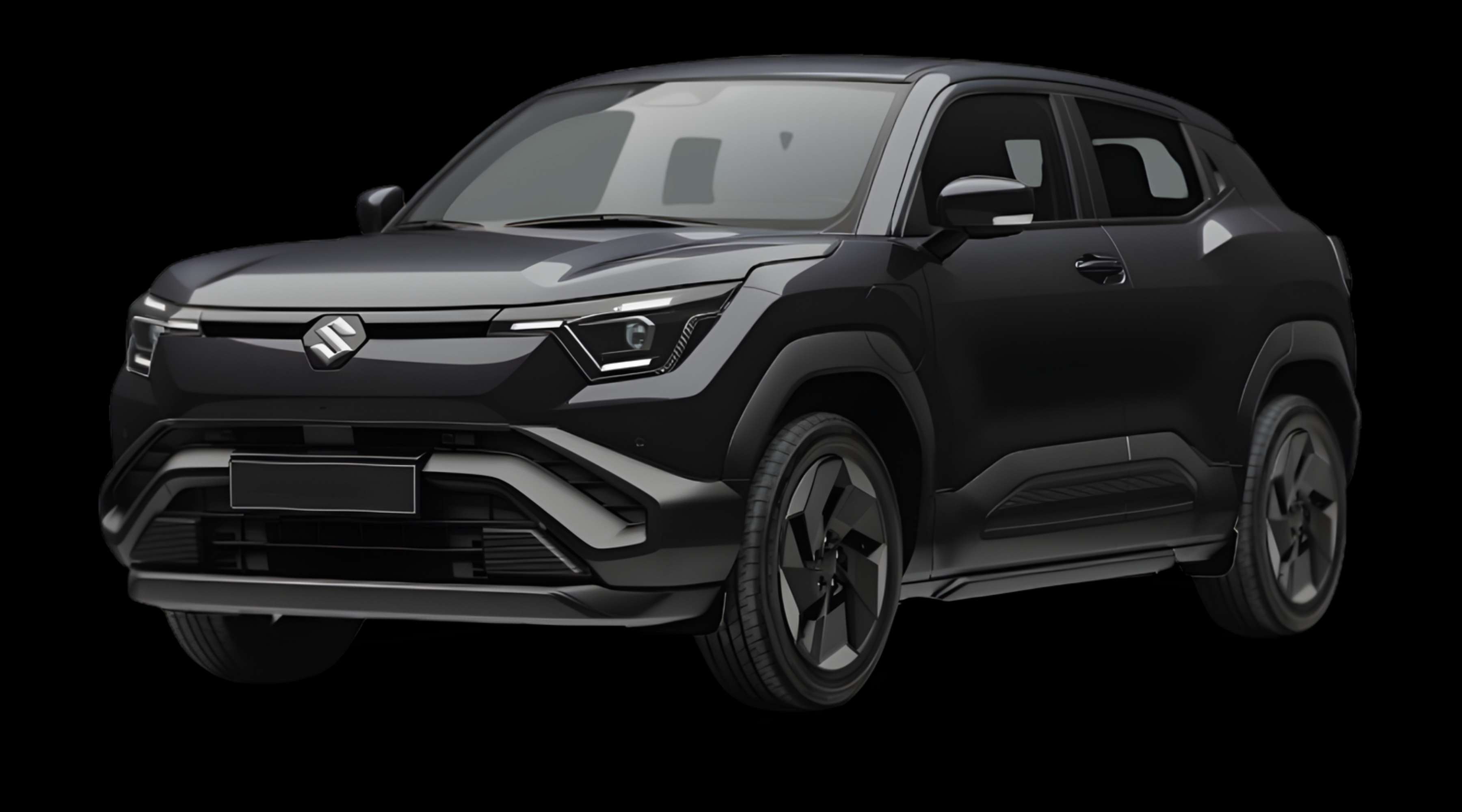 Schräge Frontansicht eines Suzuki e Vitara, freigestellt