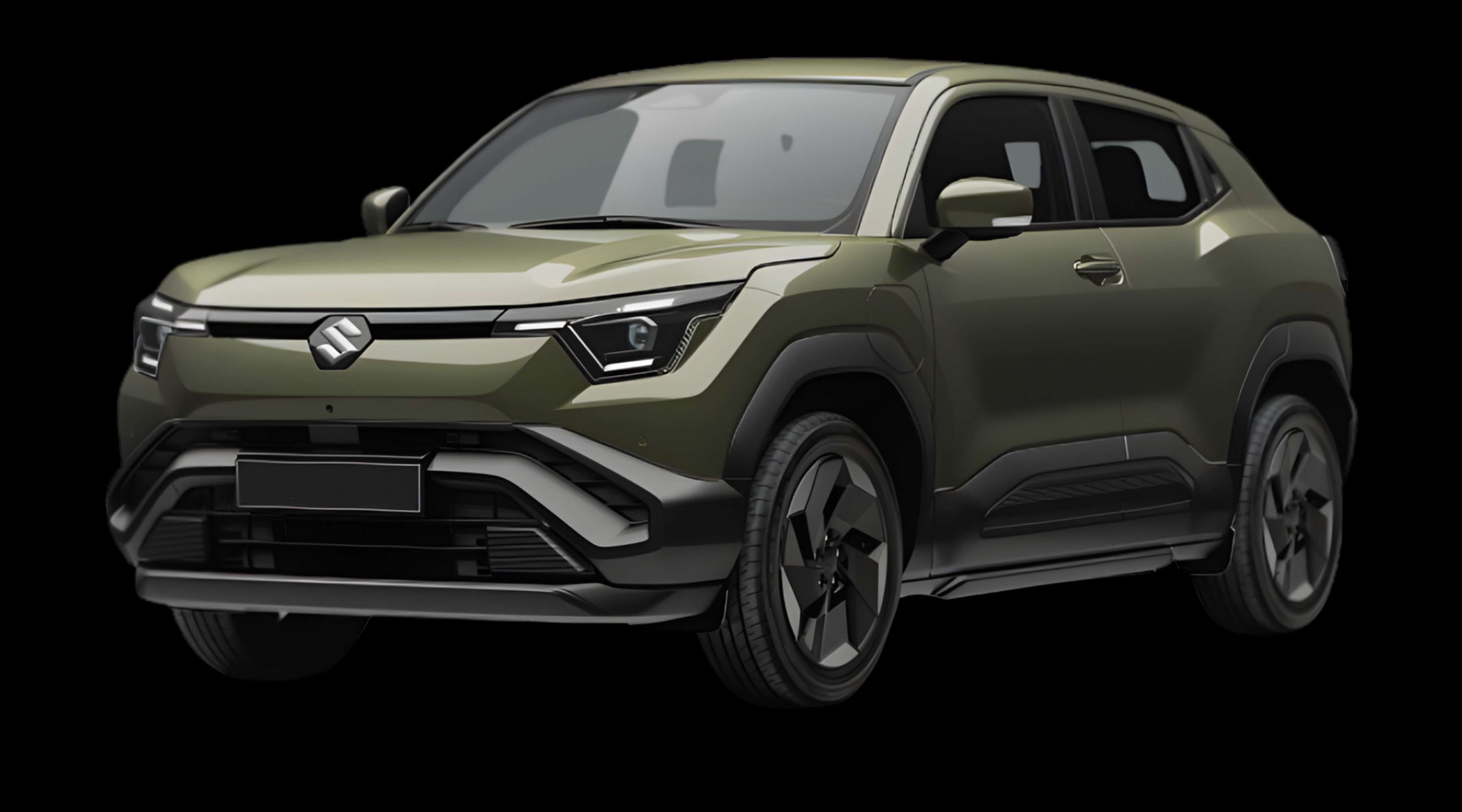 Schräge Frontansicht eines Suzuki e Vitara, freigestellt