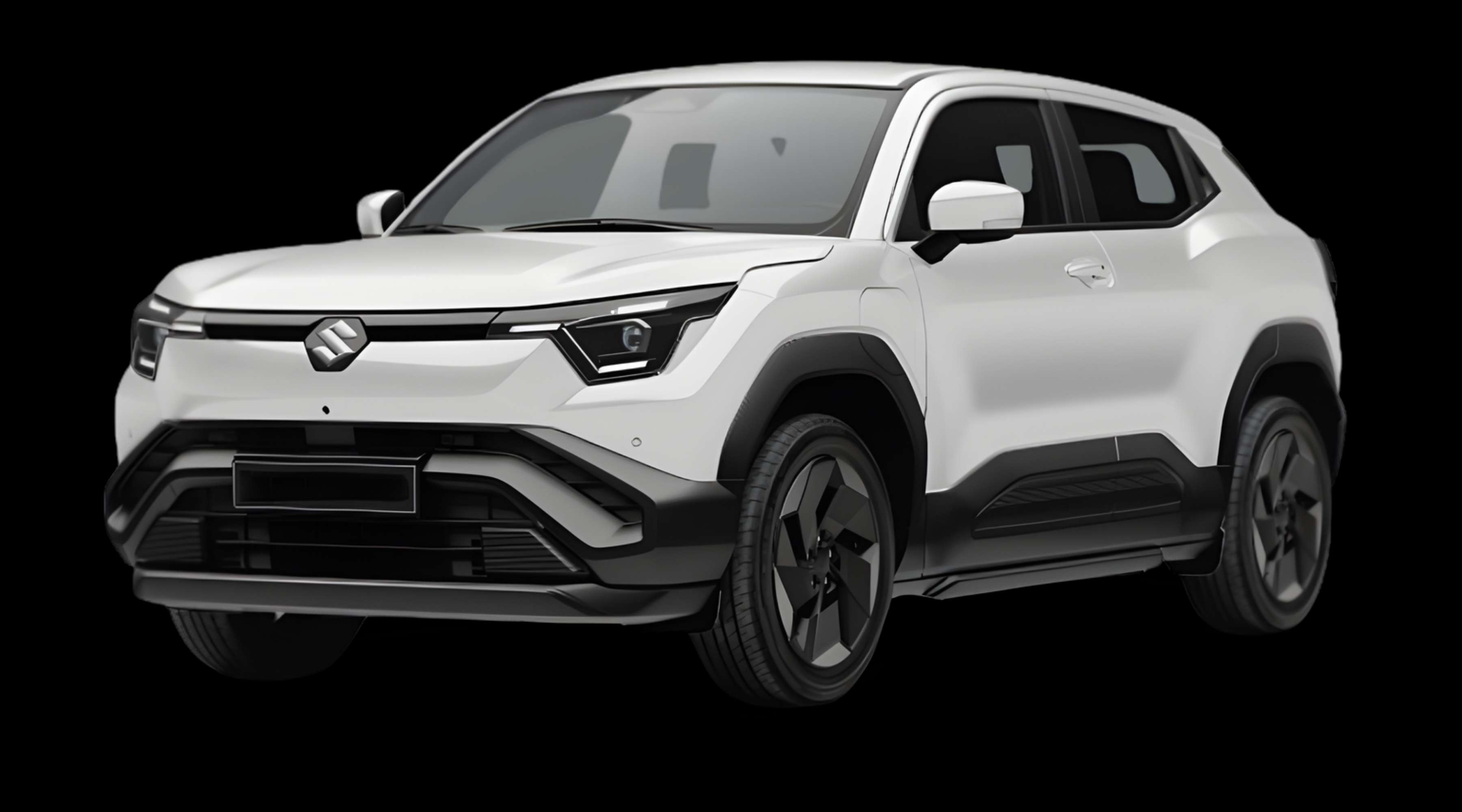 Schräge Frontansicht eines Suzuki e Vitara, freigestellt