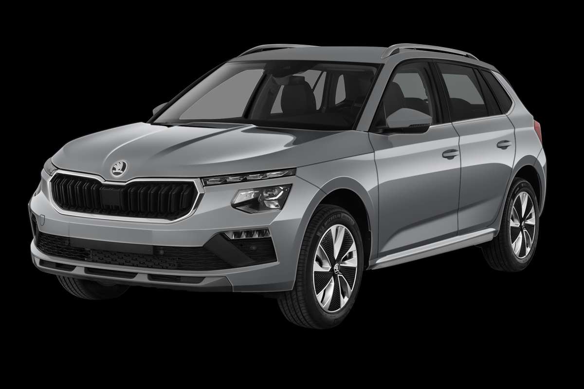 Schräge Frontansicht eines Skoda Kamiq, freigestellt