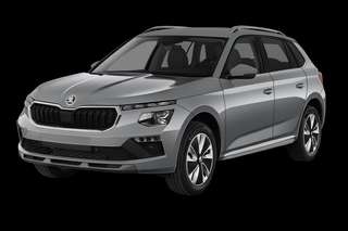 Schräge Frontansicht auf einen Skoda Kamiq Monte Carlo, freigestellt