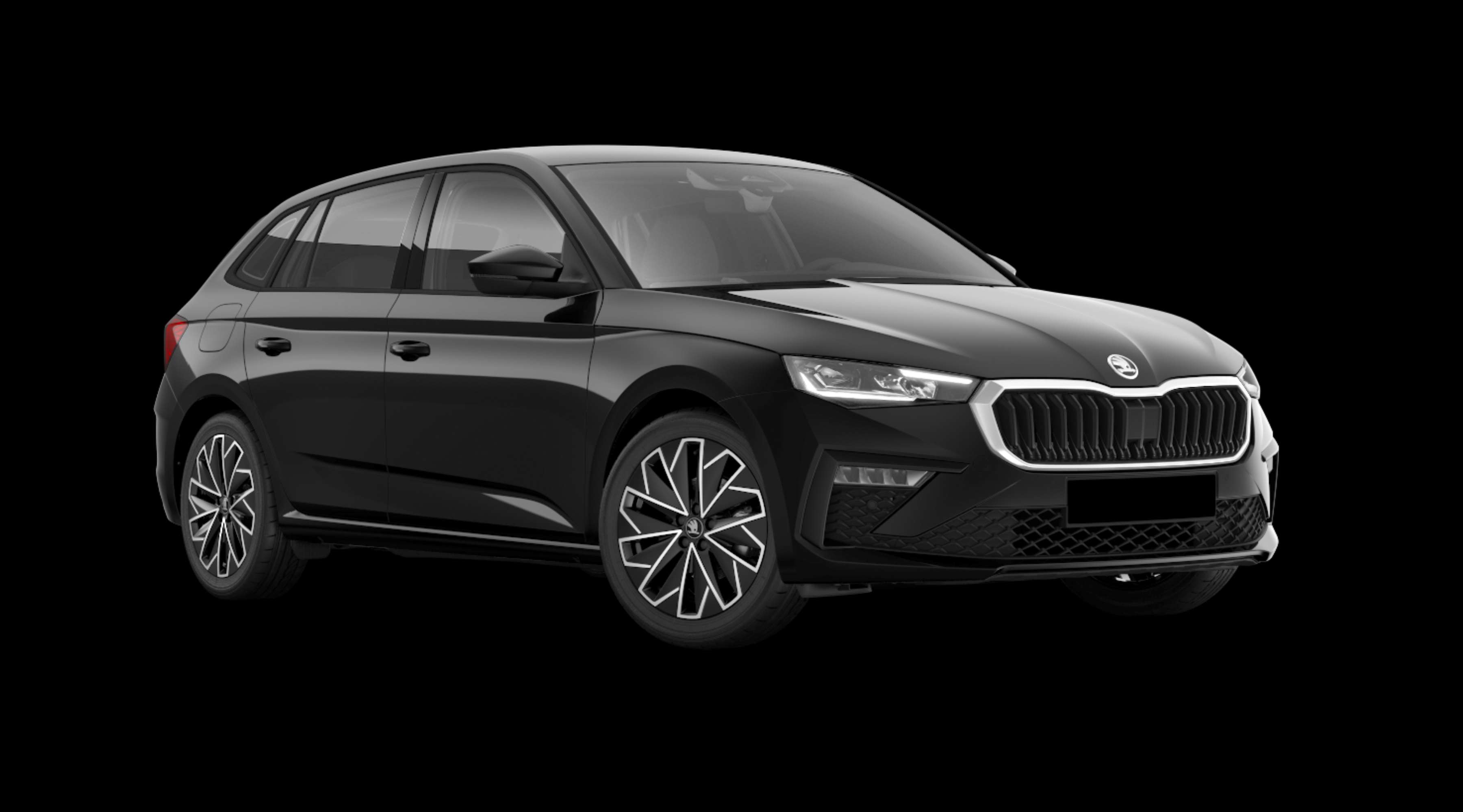 Schräge Frontansicht eines Skoda Scala, freigestellt