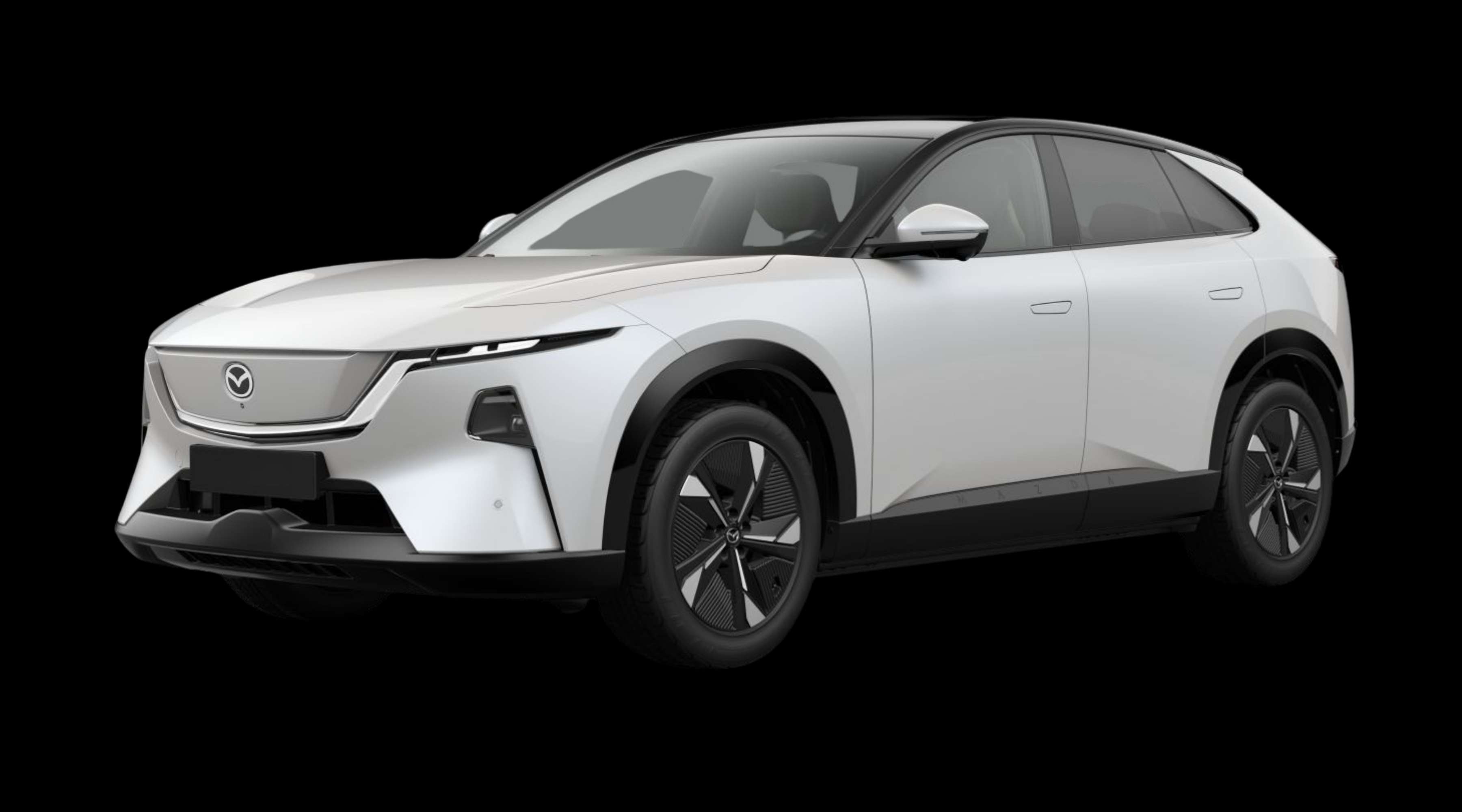 Schräge Frontansicht eines Mazda CX-6e, freigestellt