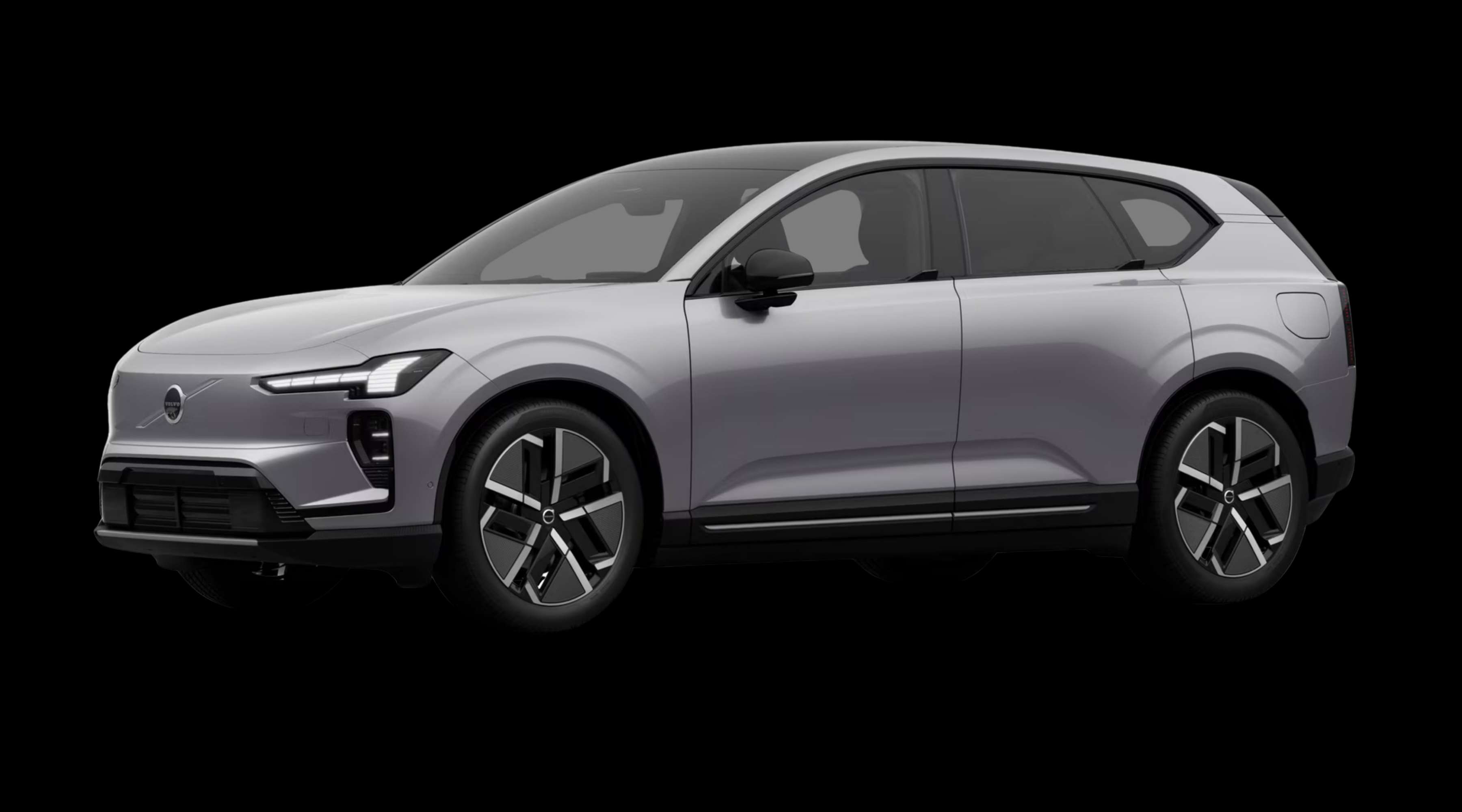 Schräge Frontansicht eines Volvo EX60, freigestellt