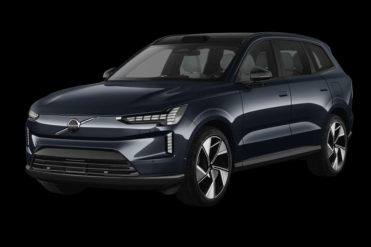 Schräge Frontansicht eines Volvo EX90, freigestellt