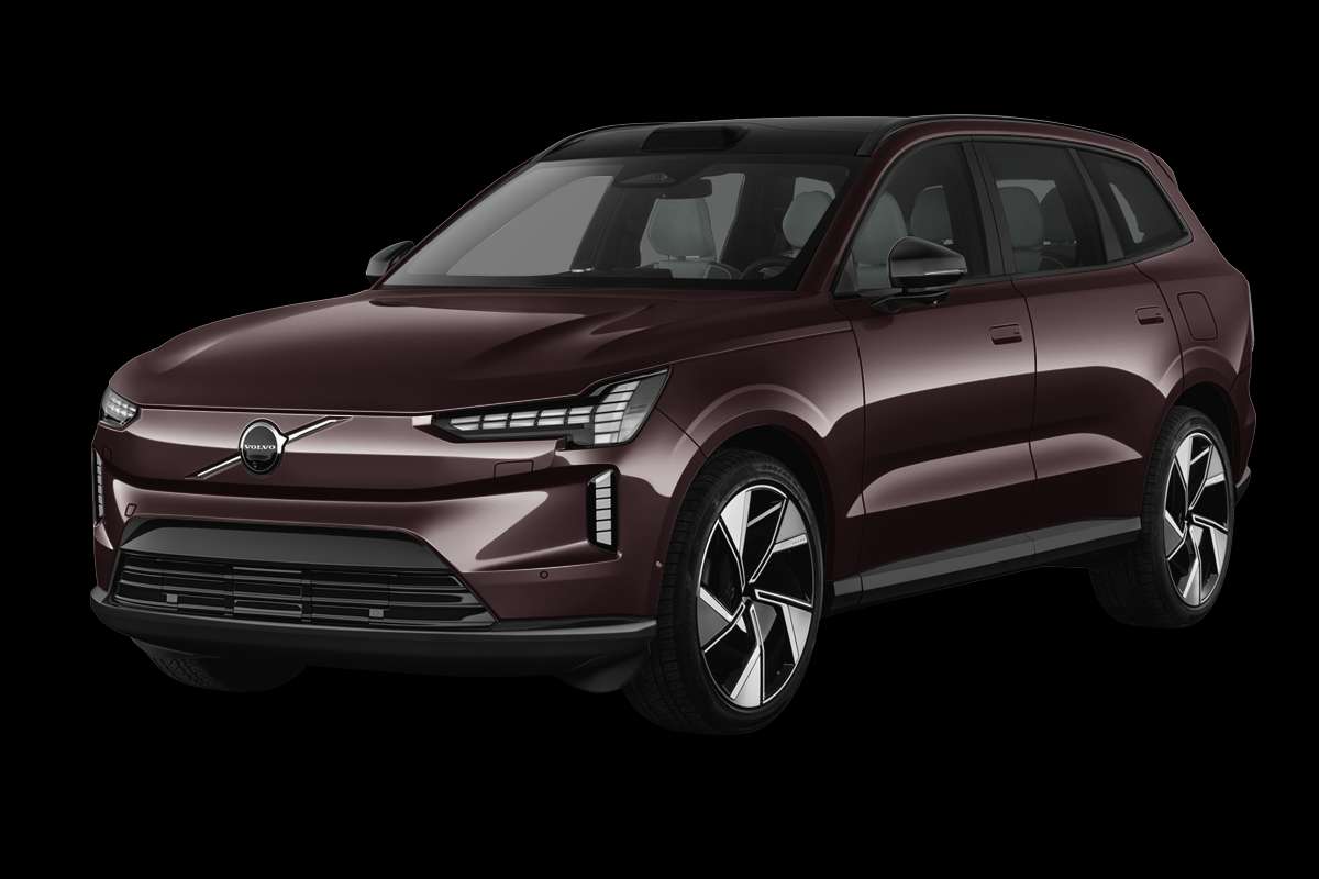 Schräge Frontansicht eines Volvo EX90, freigestellt