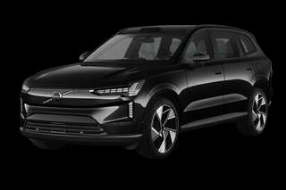 Schräge Frontansicht auf einen Volvo EX90 Plus, freigestellt