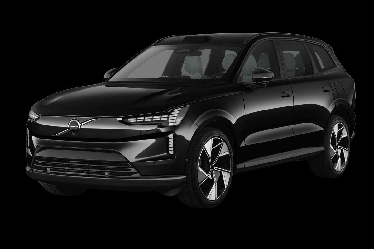 Schräge Frontansicht eines Volvo EX90, freigestellt