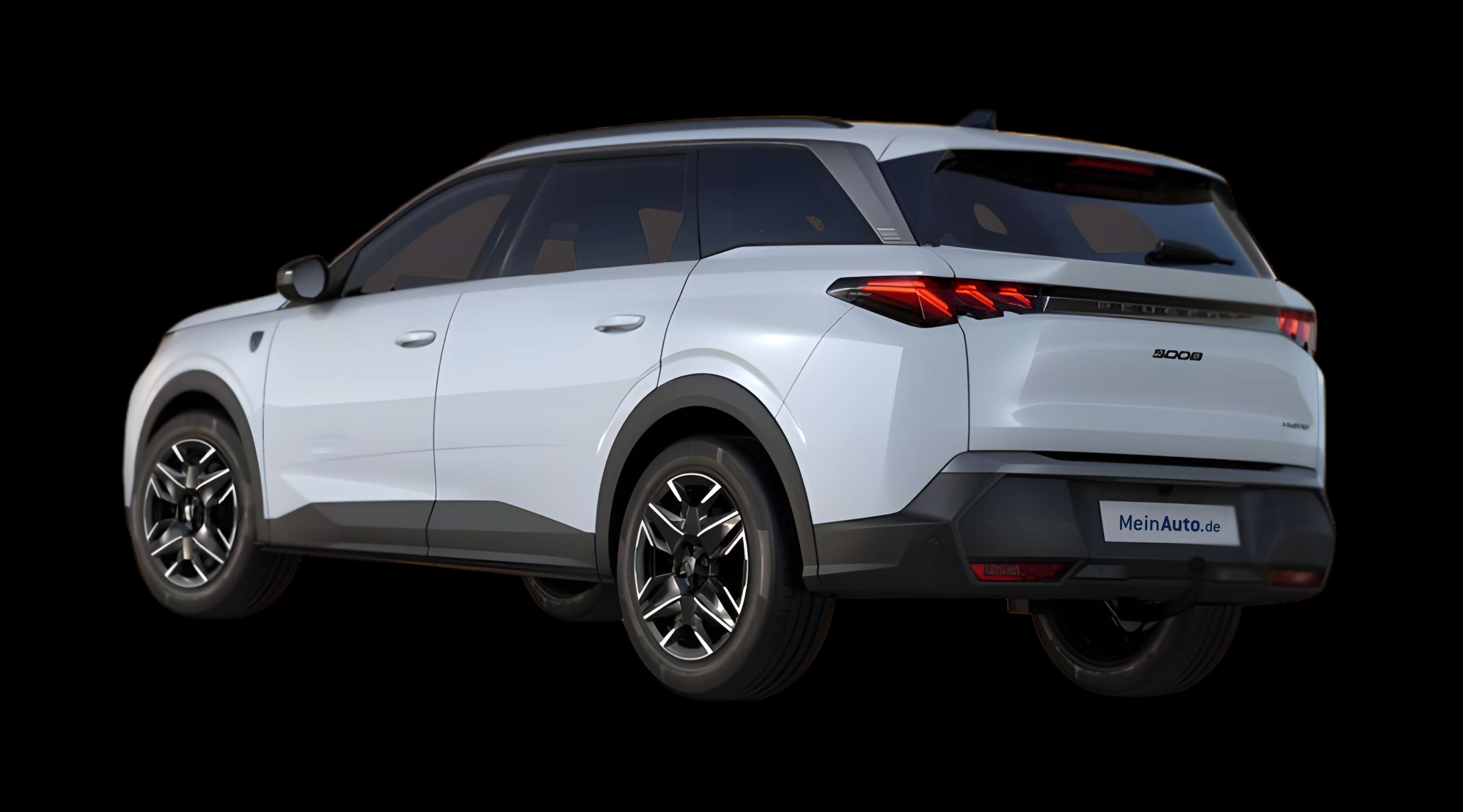 Schräge Heckansicht eines Peugeot 5008, freigestellt