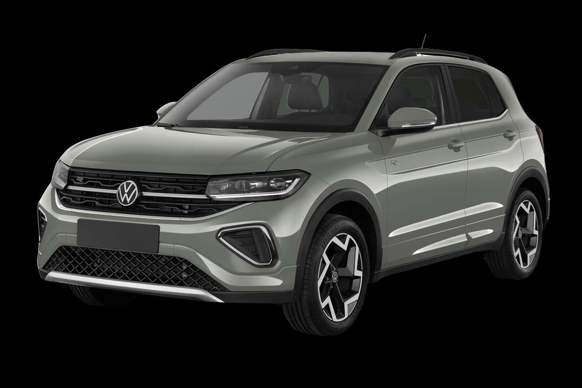 Schräge Frontansicht eines Volkswagen T-Cross, freigestellt