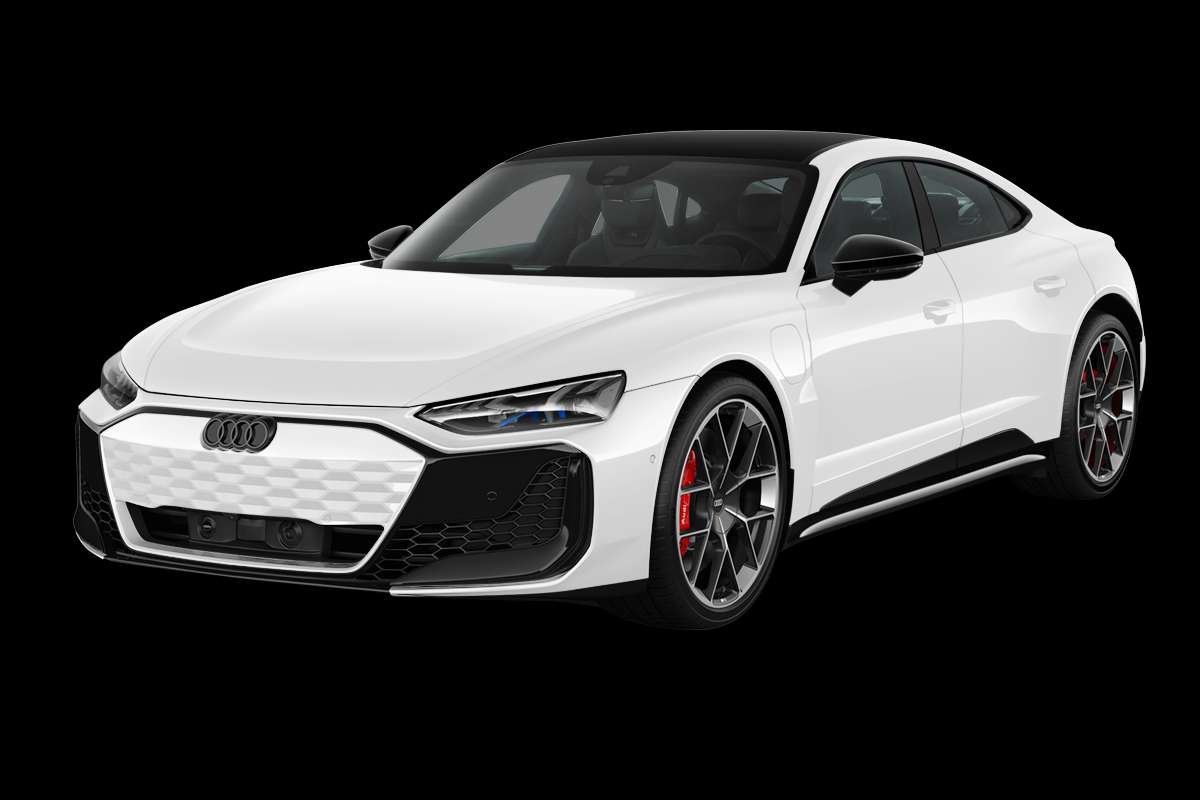 Schräge Frontansicht eines Audi e-tron GT, freigestellt