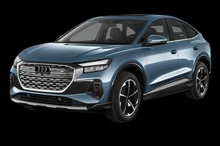 Schräge Frontansicht auf einen Audi Q4 Sportback e-tron , freigestellt
