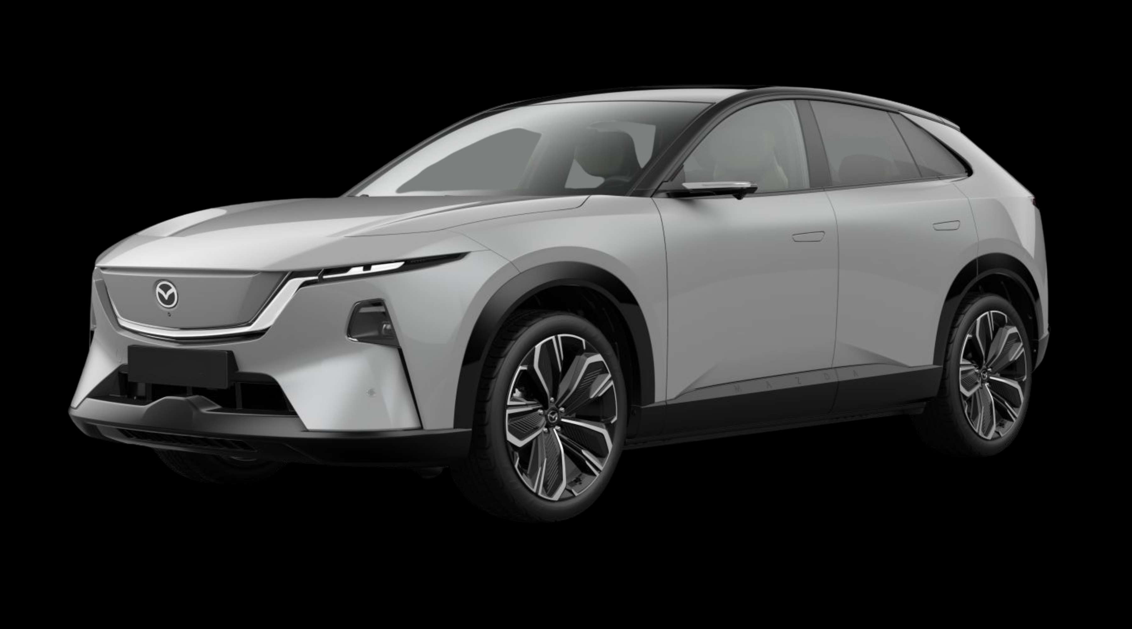Schräge Frontansicht eines Mazda CX-6e, freigestellt