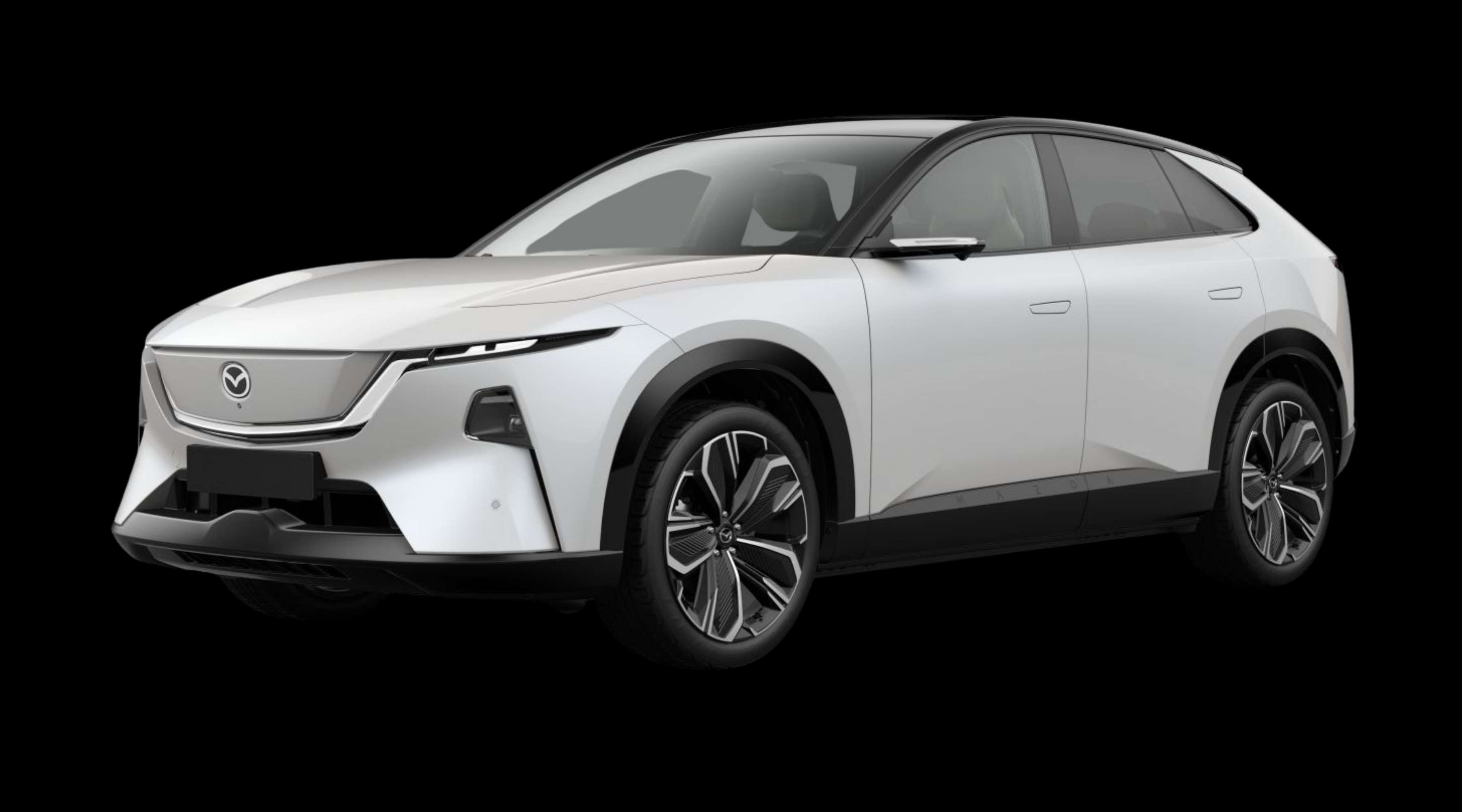 Schräge Frontansicht eines Mazda CX-6e, freigestellt