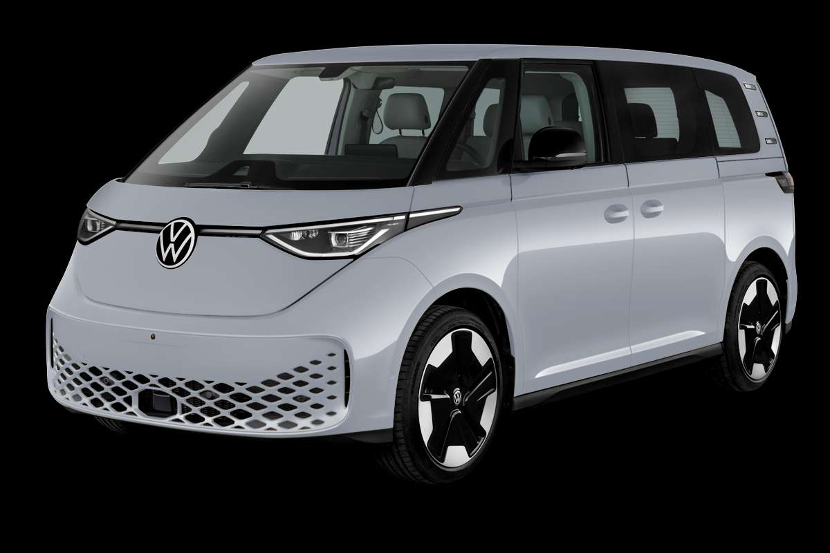 Schräge Frontansicht eines Volkswagen ID. BUZZ, freigestellt