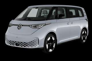 Schräge Frontansicht auf einen Volkswagen ID. BUZZ Pure, freigestellt