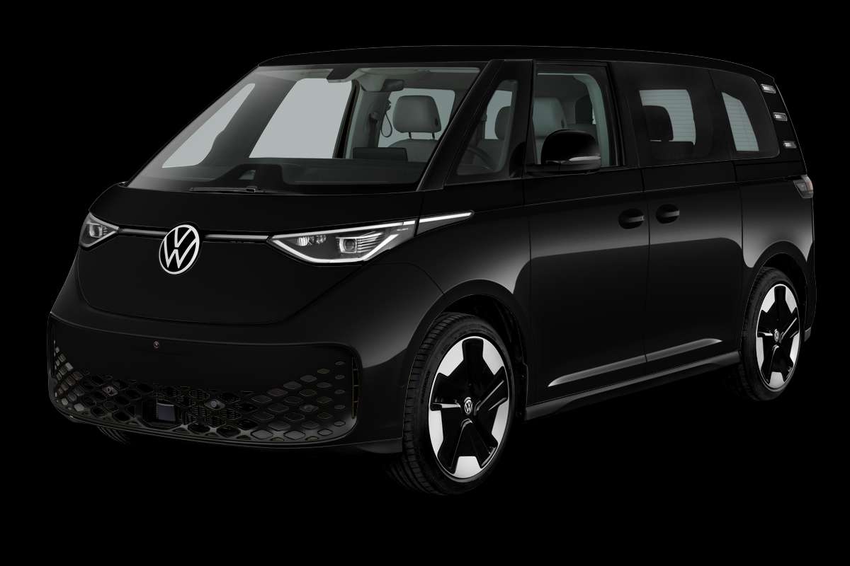 Schräge Frontansicht eines Volkswagen ID. BUZZ, freigestellt