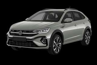 Schräge Frontansicht auf einen Volkswagen Taigo Style, freigestellt