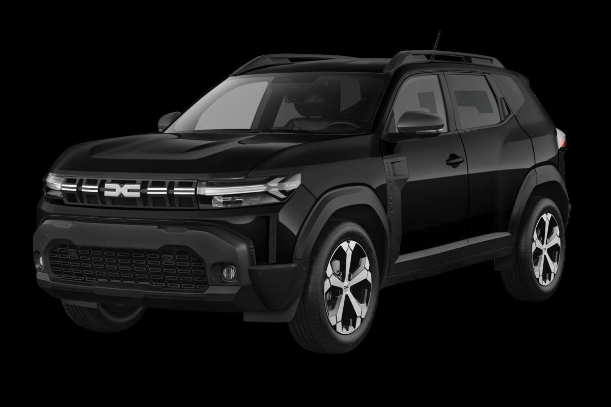 Schräge Frontansicht eines Dacia Duster, freigestellt