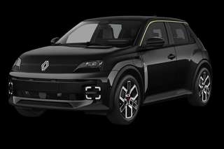 Schräge Frontansicht auf einen Renault 5 E-TECH Evolution, freigestellt