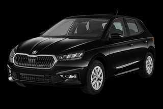 Schräge Frontansicht auf einen Skoda Fabia 130, freigestellt