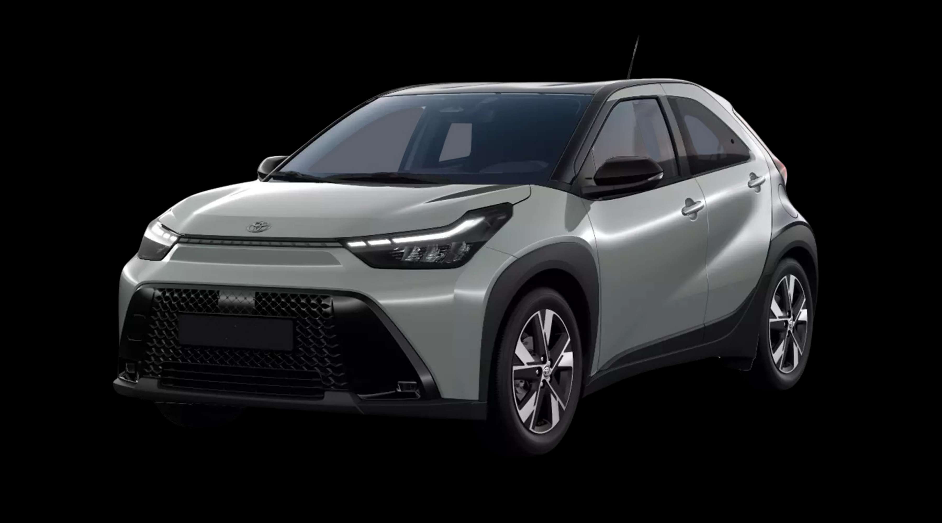 Schräge Frontansicht eines Toyota Aygo X, freigestellt