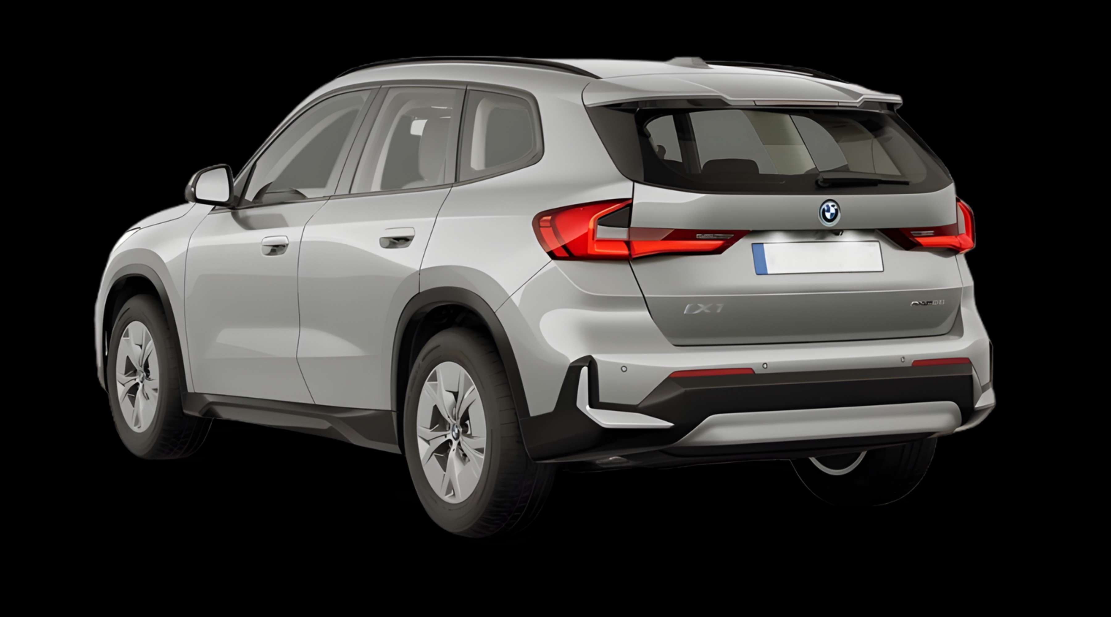 Schräge Heckansicht eines BMW iX1, freigestellt