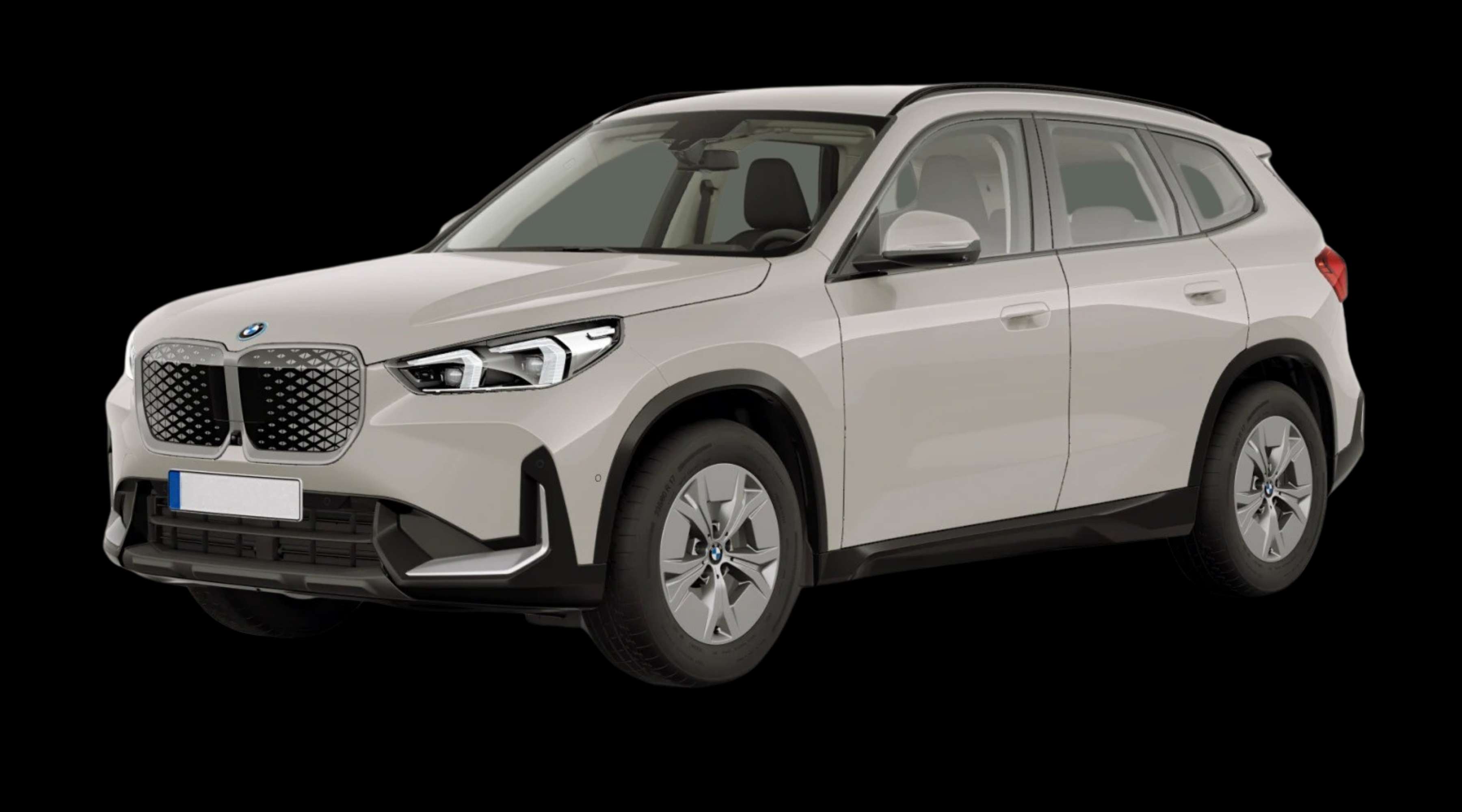 Schräge Frontansicht eines BMW iX1, freigestellt