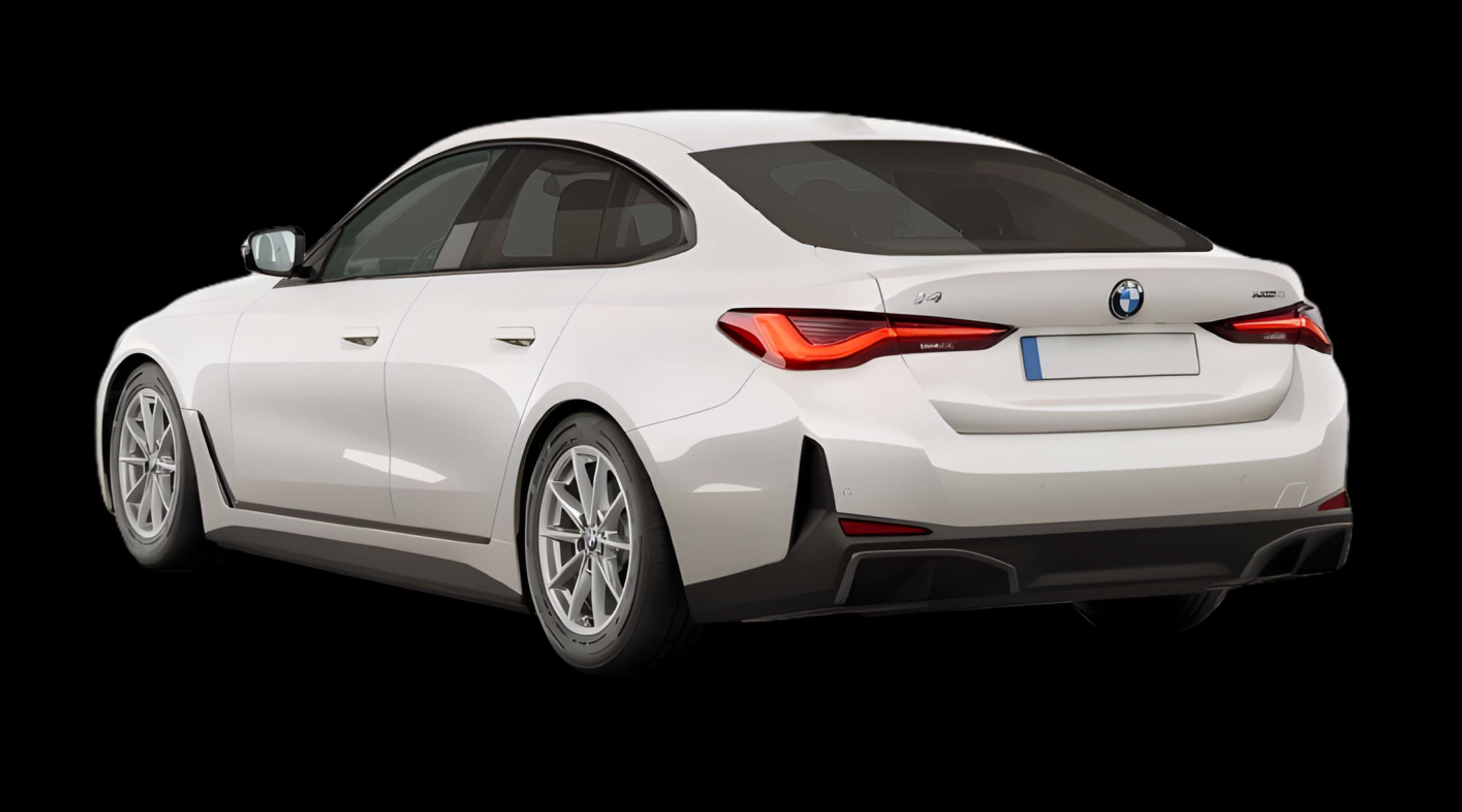 Schräge Heckansicht eines BMW i4, freigestellt