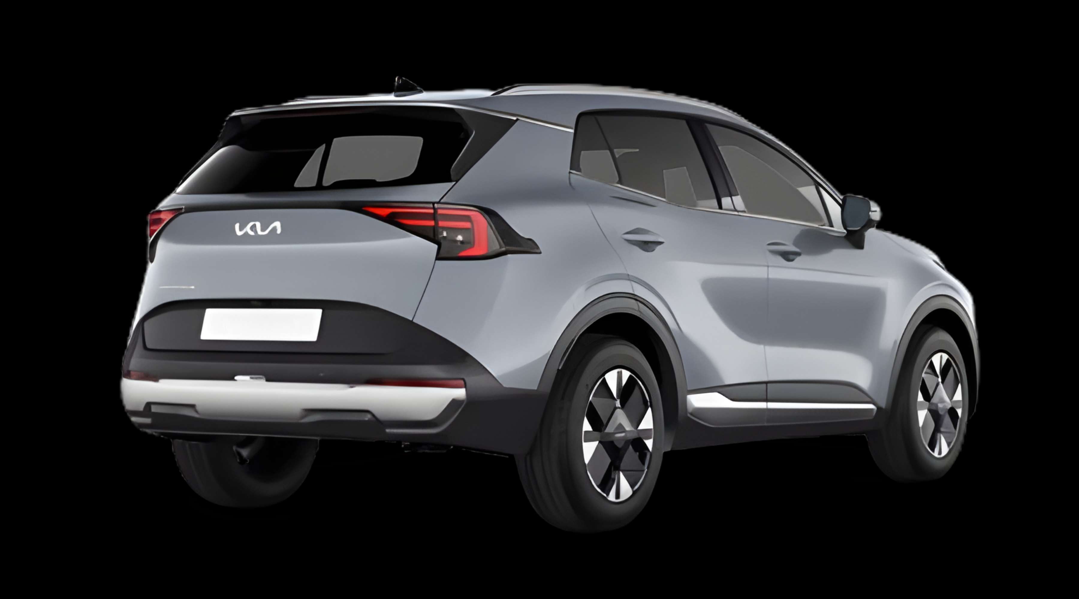 Schräge Heckansicht eines Kia Sportage, freigestellt