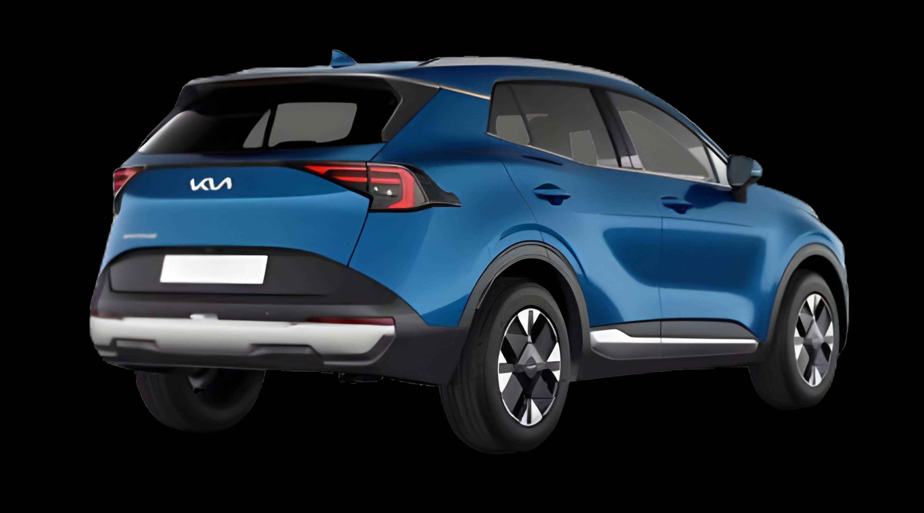 Schräge Heckansicht eines Kia Sportage, freigestellt