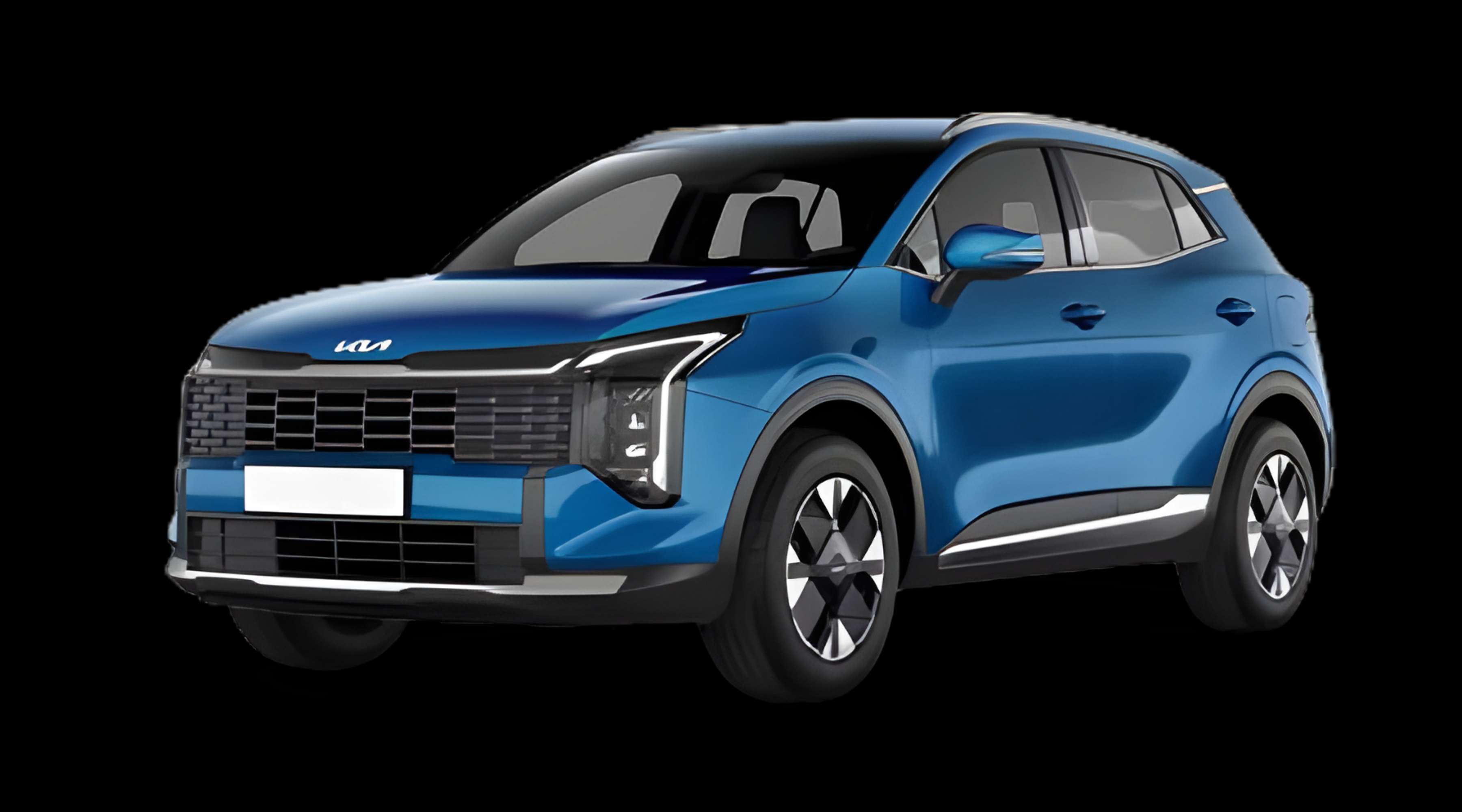 Schräge Frontansicht eines Kia Sportage, freigestellt