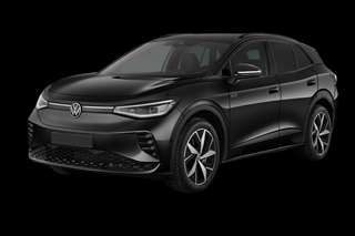 Schräge Frontansicht auf einen Volkswagen ID.4 GTX, freigestellt