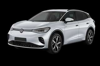 Schräge Frontansicht auf einen Volkswagen ID.4 GTX, freigestellt